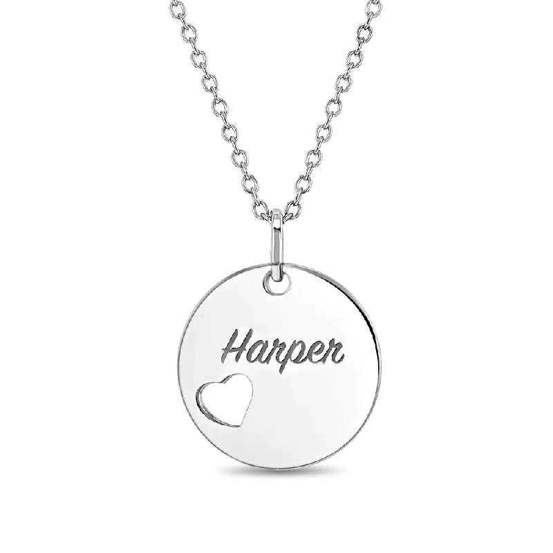 Buy More, Save More – Special Jewelry Discounts Heart Cutout Circle 16mm Kids / Children's / Girls Pendant/Necklace Personalized / Engravable - Sterling Silver