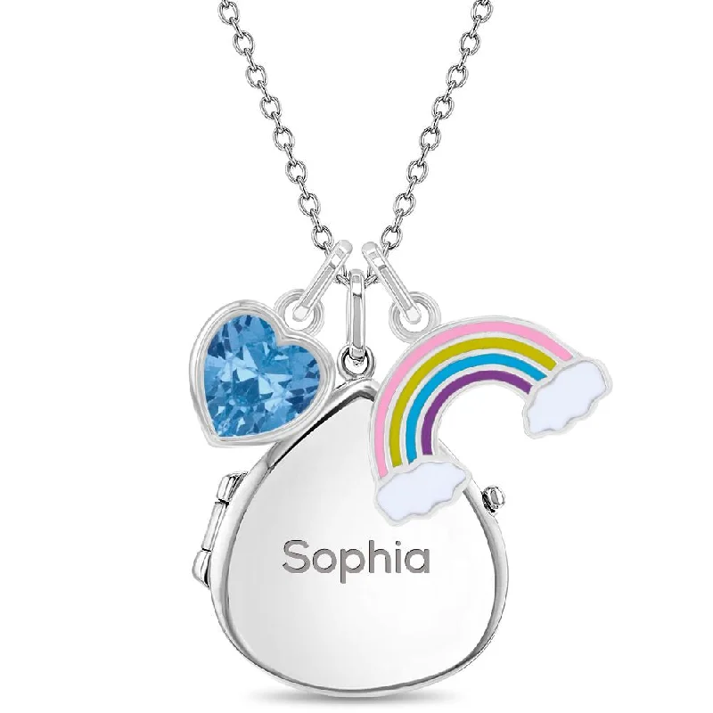 Romantic Heart-Shaped Jewelry For Special Gifts Magical Rainbow Kids / Children's / Girls Pear Pendant/Necklace With Charms - Sterling Silver