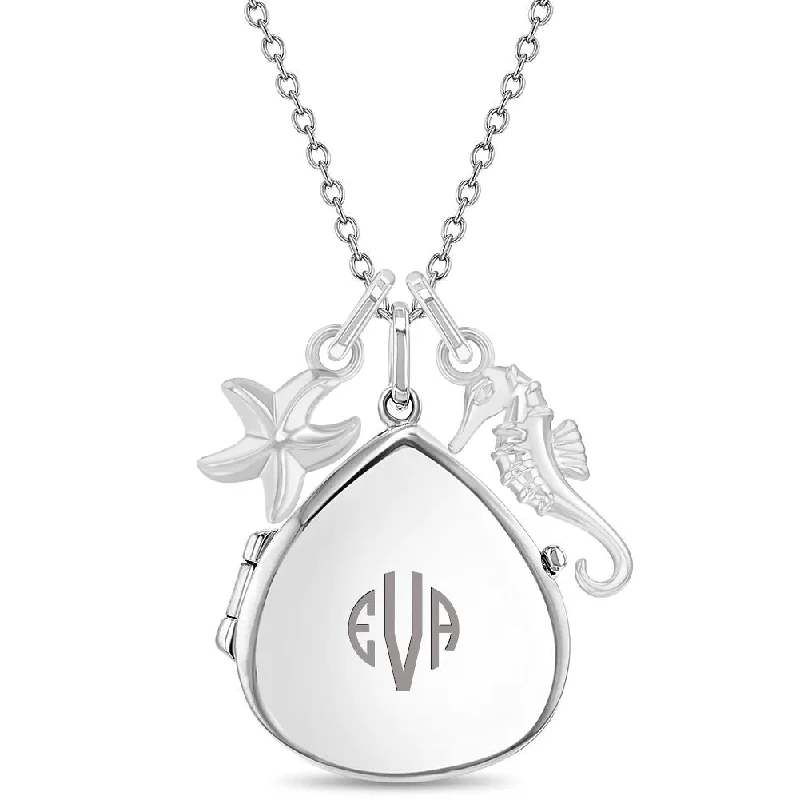 Jewelry Clearance Sale – Final Reductions Nautical Sea Life Kids / Teen Pear Pendant/Necklace With Charms - Sterling Silver