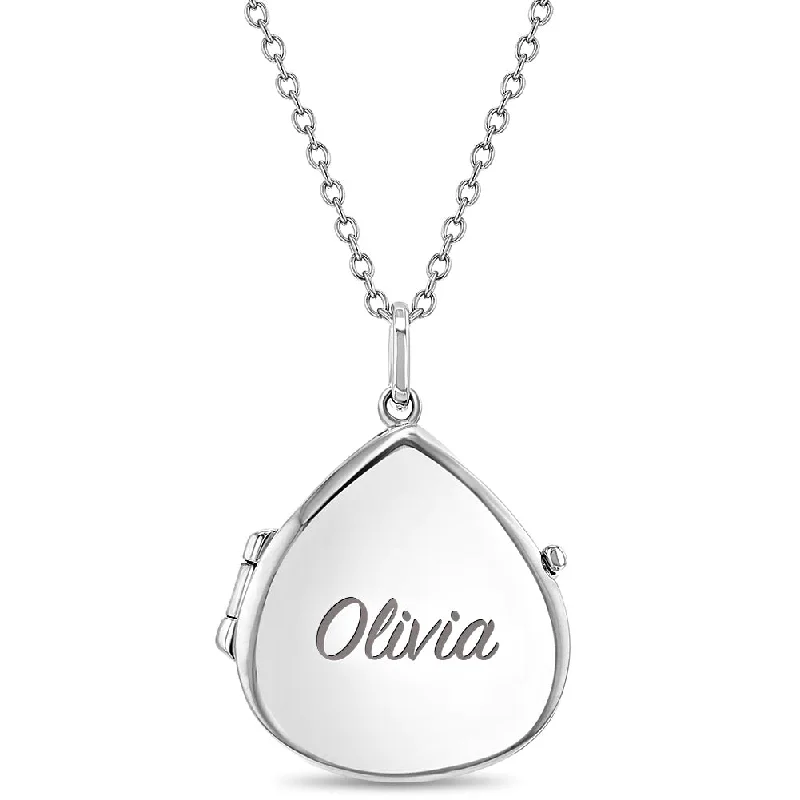 Jewelry Clearance – Final Chance To Save Big Pear Shaped Photo Locket Kids / Children's / Girls Pendant/Necklace Personalized / Engravable - Sterling Silver