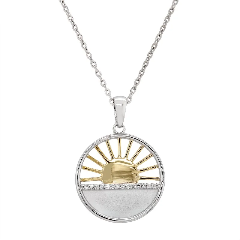 Shop Handcrafted Jewelry At Special Promotional Rates STERLING SILVER AND GOLD SUNRISE PENDANT NECKLACE WITH DIAMONDS, .04 CT TW