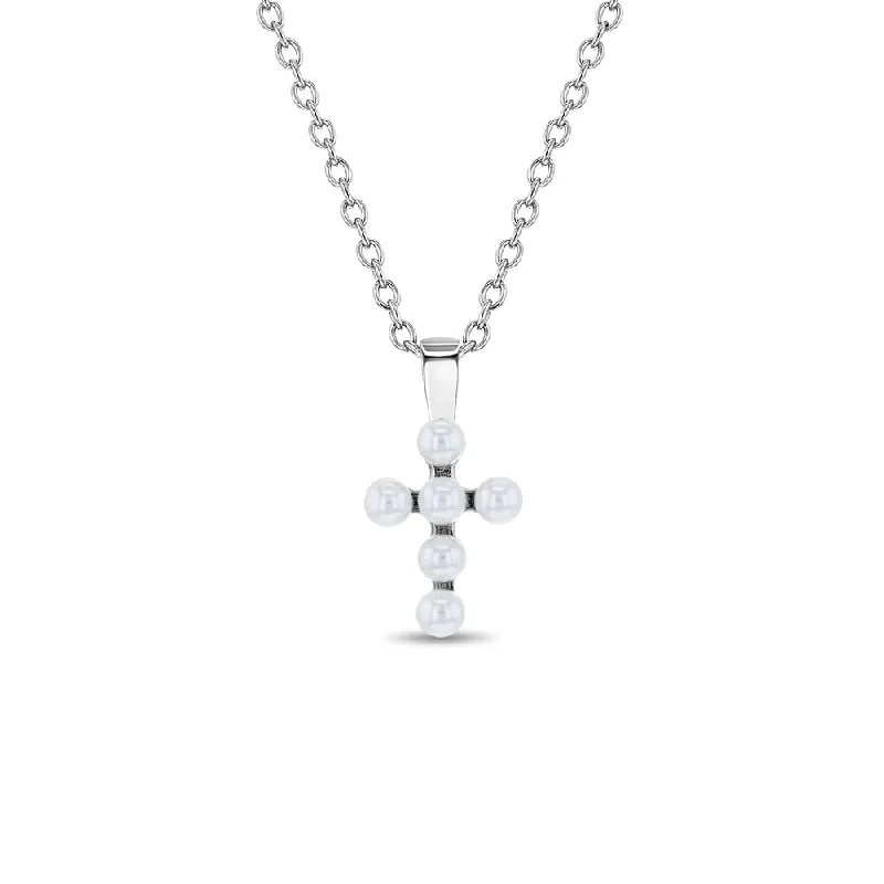 Best Jewelry Deals – Premium Quality At Exclusive Discounts Tiny Pearl Cross 13mm Toddler/Kids/Girls Necklace Religious - Sterling Silver