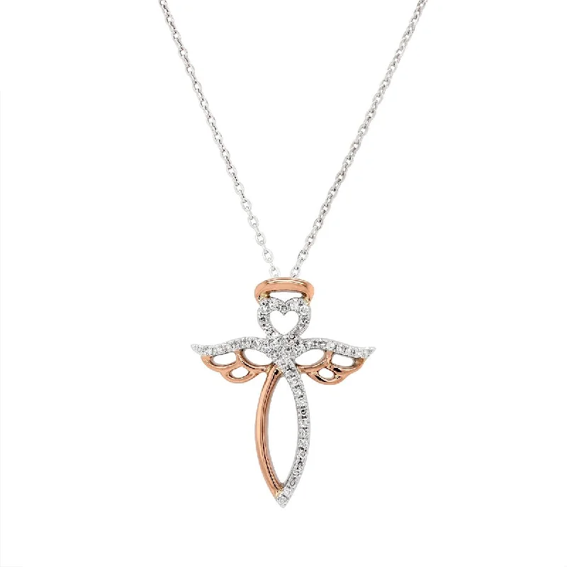 Unmissable Deals On Handmade Jewelry Collections TWO-TONE GOLD ANGEL PENDANT NECKLACE WITH DIAMOND ACCENTS, 1/10 CT TW Unmissable Deals On Handmade Jewelry Collections TWO-TONE GOLD ANGEL PENDANT NECKLACE WITH DIAMOND ACCENTS, 1/10 CT TW