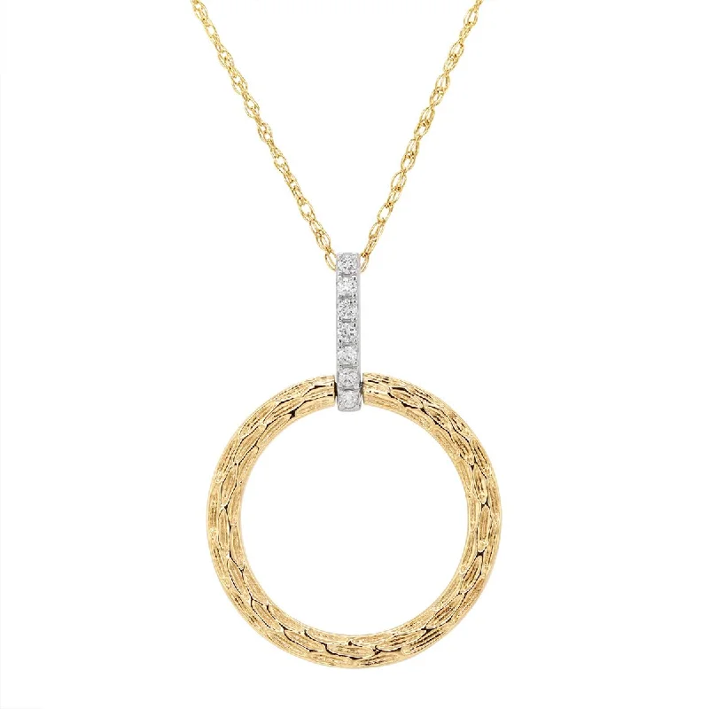 Luxury Meets Affordability – Jewelry Sale Live Now TWO-TONE GOLD CIRCLE PENDANT WITH TEXTURED FINISH AND DIAMONDS, .05 CT TW Luxury Meets Affordability – Jewelry Sale Live Now TWO-TONE GOLD CIRCLE PENDANT WITH TEXTURED FINISH AND DIAMONDS, .05 CT TW
