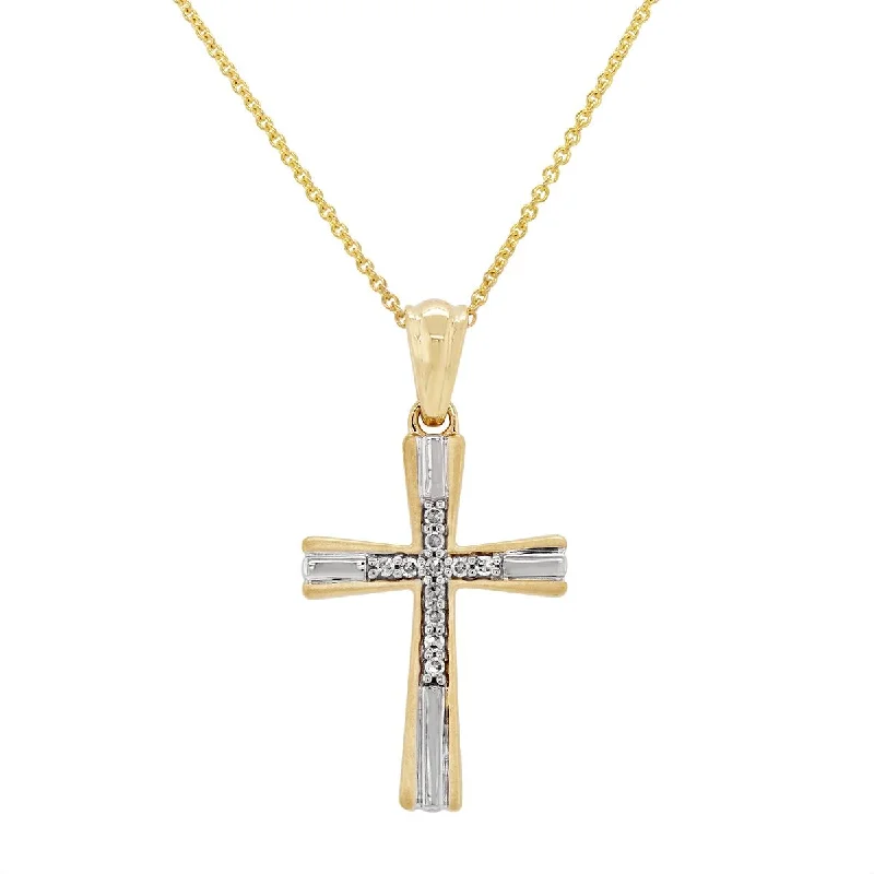 Must-Have Jewelry At Unbelievable Discounts TWO-TONE GOLD CROSS PENDANT NECKLACE WITH DIAMONDS, .05 CT TW Must-Have Jewelry At Unbelievable Discounts TWO-TONE GOLD CROSS PENDANT NECKLACE WITH DIAMONDS, .05 CT TW