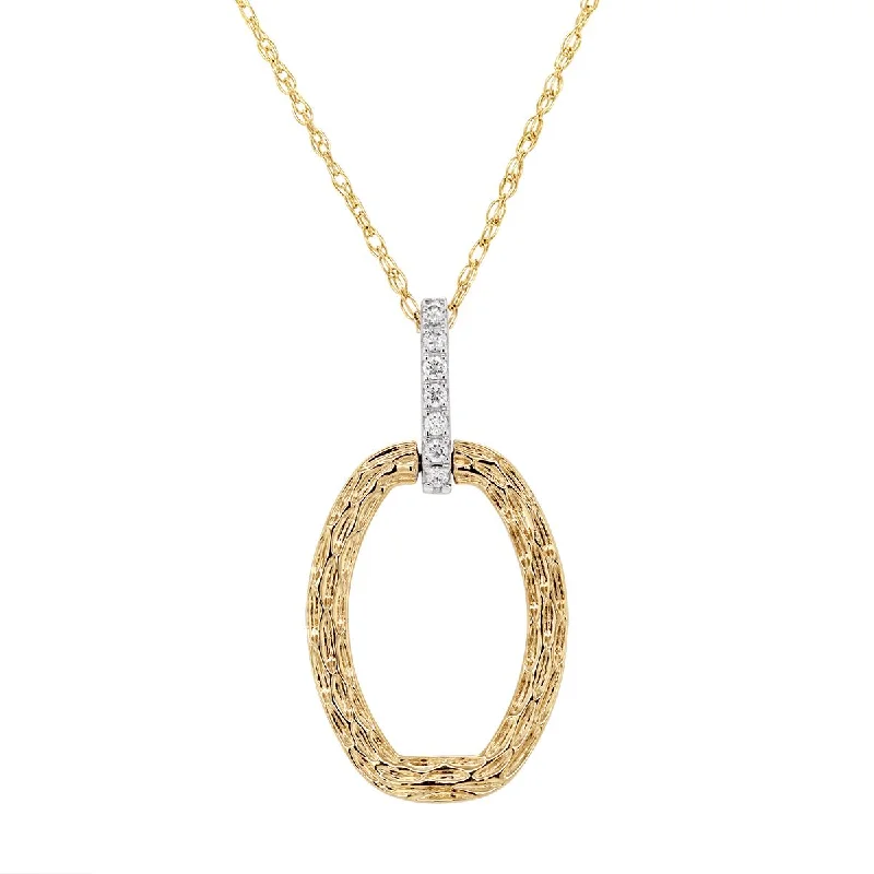 Huge Savings On Premium Jewelry Styles TWO-TONE GOLD OVAL PENDANT NECKLACE WITH TEXTURED FINISH AND DIAMONDS, .05 CT TW Huge Savings On Premium Jewelry Styles TWO-TONE GOLD OVAL PENDANT NECKLACE WITH TEXTURED FINISH AND DIAMONDS, .05 CT TW