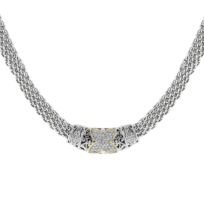 Premium Jewelry, Premium Discounts – Act Fast VINTAGE STYLE SILVER WIDE CHAIN NECKLACE WITH DIAMONDS AND GOLD, .50 CT TW Premium Jewelry, Premium Discounts – Act Fast VINTAGE STYLE SILVER WIDE CHAIN NECKLACE WITH DIAMONDS AND GOLD, .50 CT TW