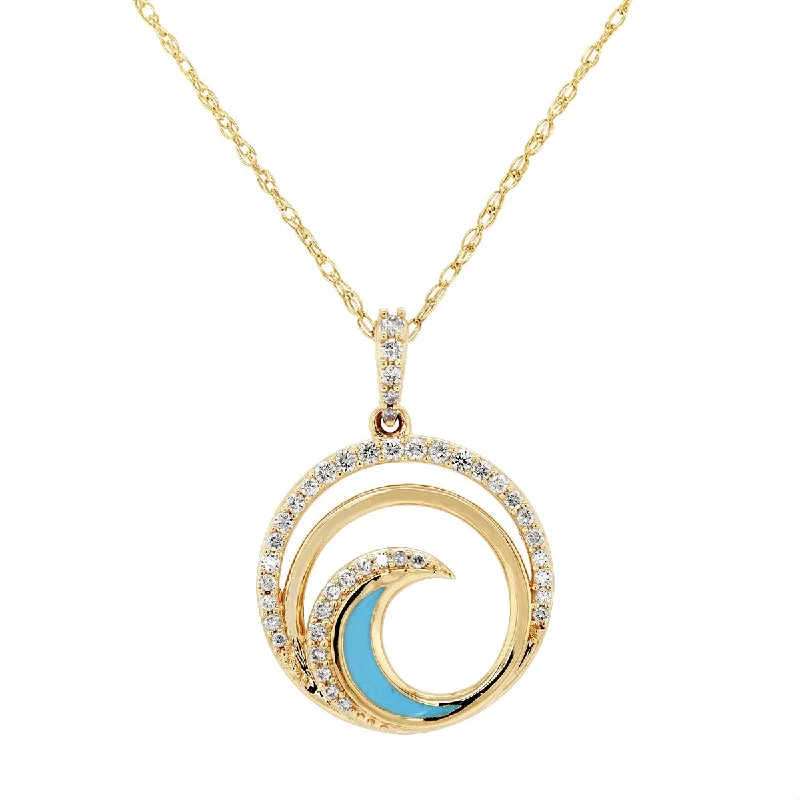 Final Call For Exquisite Jewelry At Reduced Rates YELLOW GOLD CIRCLE PENDANT WITH BLUE WAVE AND DIAMONDS, .20 CT TW Final Call For Exquisite Jewelry At Reduced Rates YELLOW GOLD CIRCLE PENDANT WITH BLUE WAVE AND DIAMONDS, .20 CT TW