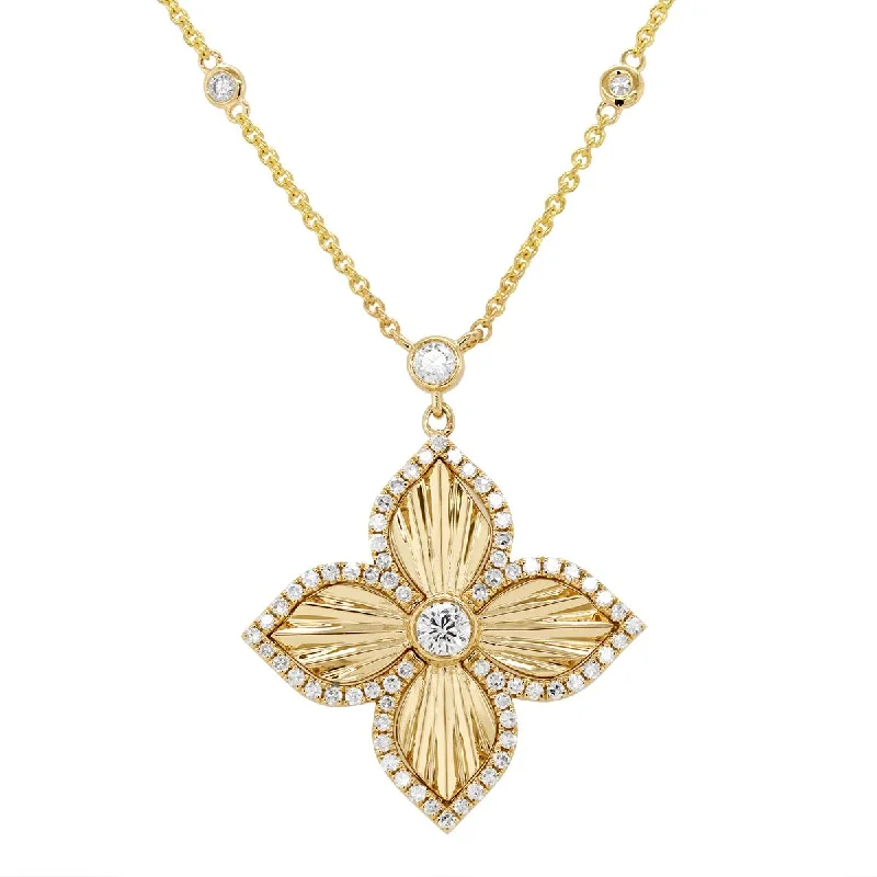 Jewelry Sale – Exclusive Styles At Lower Prices YELLOW GOLD FLOWER SHAPED PENDANT NECKLACE WITH DIAMONDS, .31 CT TW