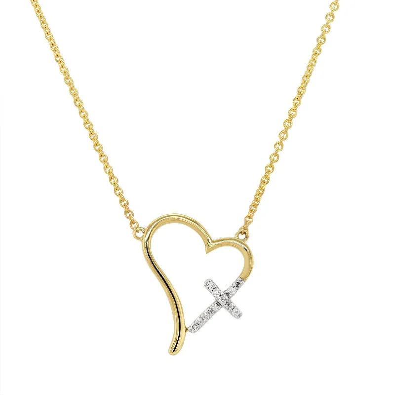 Stunning Jewelry Pieces At The Lowest Prices Ever YELLOW GOLD HEART AND CROSS PENDANT NECKLACE WITH DIAMONDS, .05 CT TW Stunning Jewelry Pieces At The Lowest Prices Ever YELLOW GOLD HEART AND CROSS PENDANT NECKLACE WITH DIAMONDS, .05 CT TW