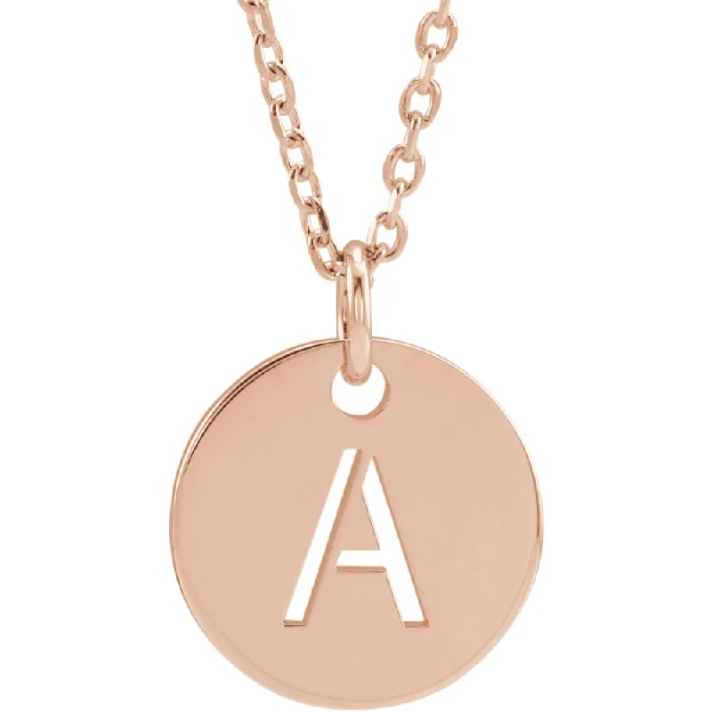 Affordable Luxury Jewelry For Every Occasion 14k Rose Gold Initial A-Z, SM 10mm Pierced Disc Necklace, 16-18 Inch Affordable Luxury Jewelry For Every Occasion 14k Rose Gold Initial A-Z, SM 10mm Pierced Disc Necklace, 16-18 Inch