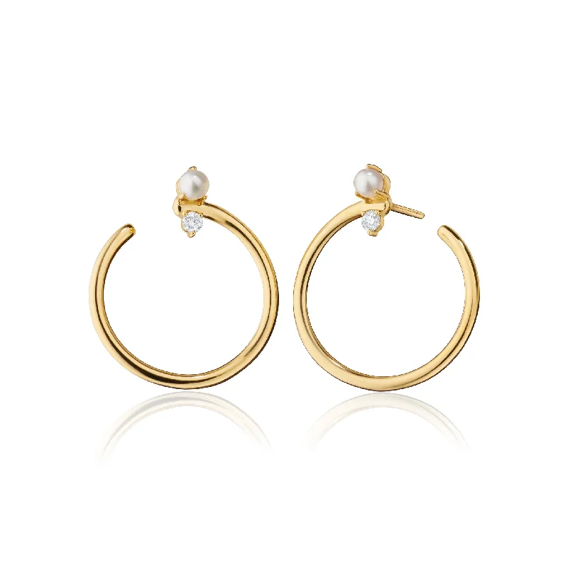Shop Dazzling Jewelry At The Best Prices 18K Yellow Gold Large "Galaxy Wrap Hoop" Earring with Pearl & White Diamond Shop Dazzling Jewelry At The Best Prices 18K Yellow Gold Large "Galaxy Wrap Hoop" Earring with Pearl & White Diamond