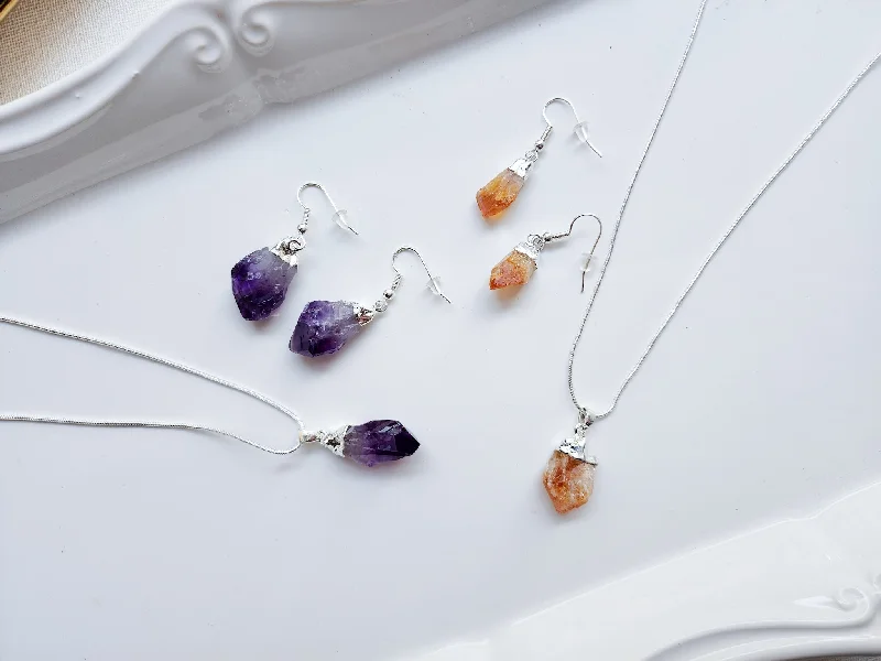 Exclusive Gemstone Jewelry At Special Prices Amethyst Silver Dipped Pendant Necklace & Earring Set Exclusive Gemstone Jewelry At Special Prices Amethyst Silver Dipped Pendant Necklace & Earring Set