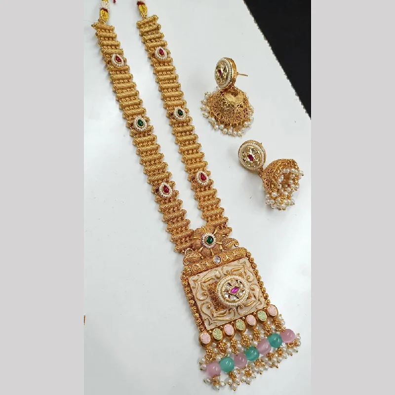 Limited-Time Offer On Elegant Jewelry Pieces FS Collection Gold Plated Kundan Stone And Meenakari Long Necklace Set Limited-Time Offer On Elegant Jewelry Pieces FS Collection Gold Plated Kundan Stone And Meenakari Long Necklace Set