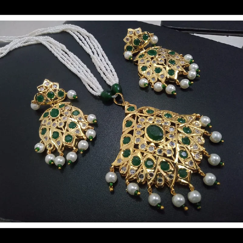 Elegant Designs, Unbeatable Discounts – Shop Jewelry Now FS Collection Gold Plated Pota Stone Long Necklace Set