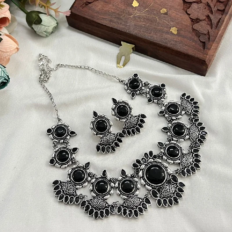 Get Ready To Sparkle – Special Jewelry Discounts FS Collection Oxidised Plated Pota Stone Necklace Set Get Ready To Sparkle – Special Jewelry Discounts FS Collection Oxidised Plated Pota Stone Necklace Set