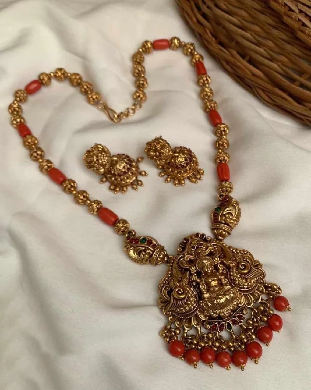 Stunning Jewelry At A Fraction Of The Price Gold Plated Long Necklace Set in coral