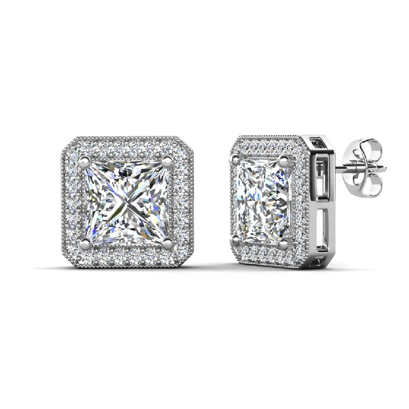 Exclusive Gemstone Jewelry At Special Prices Norah 18k White Gold Plated Princess Cut Halo Stud Earrings with Simulated Diamond Crystals Exclusive Gemstone Jewelry At Special Prices Norah 18k White Gold Plated Princess Cut Halo Stud Earrings with Simulated Diamond Crystals