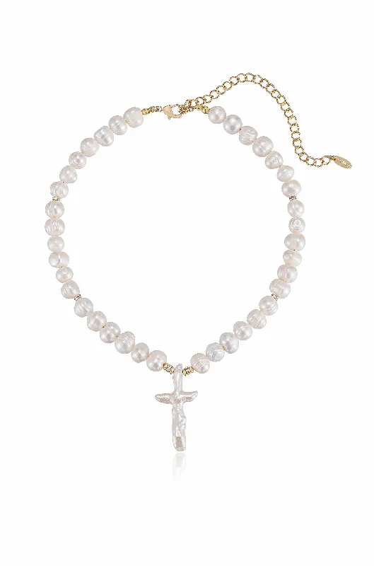 Elegant Jewelry, Exclusive Prices – Shop Now Organic Pearl Cross Necklace