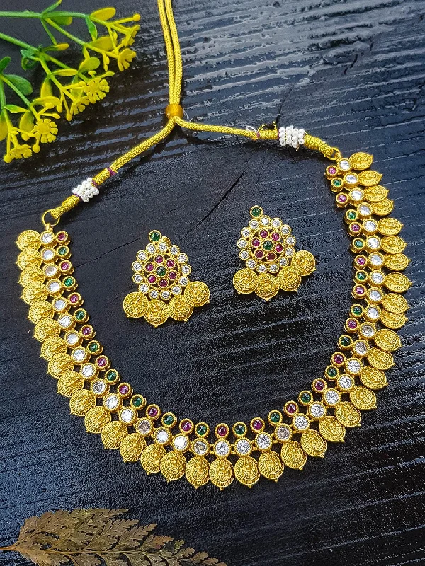 Bestselling Jewelry At Special Promotional Rates Premium Gold Finish High Quality Short Necklace Set with AD stones Bestselling Jewelry At Special Promotional Rates Premium Gold Finish High Quality Short Necklace Set with AD stones