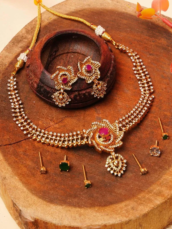 Elegant Jewelry At Unbeatable Offers – Shop Before It's Gone Premium Gold Finish Interchangeable (3 colours) AD rose motif Necklace Set Elegant Jewelry At Unbeatable Offers – Shop Before It's Gone Premium Gold Finish Interchangeable (3 colours) AD rose motif Necklace Set