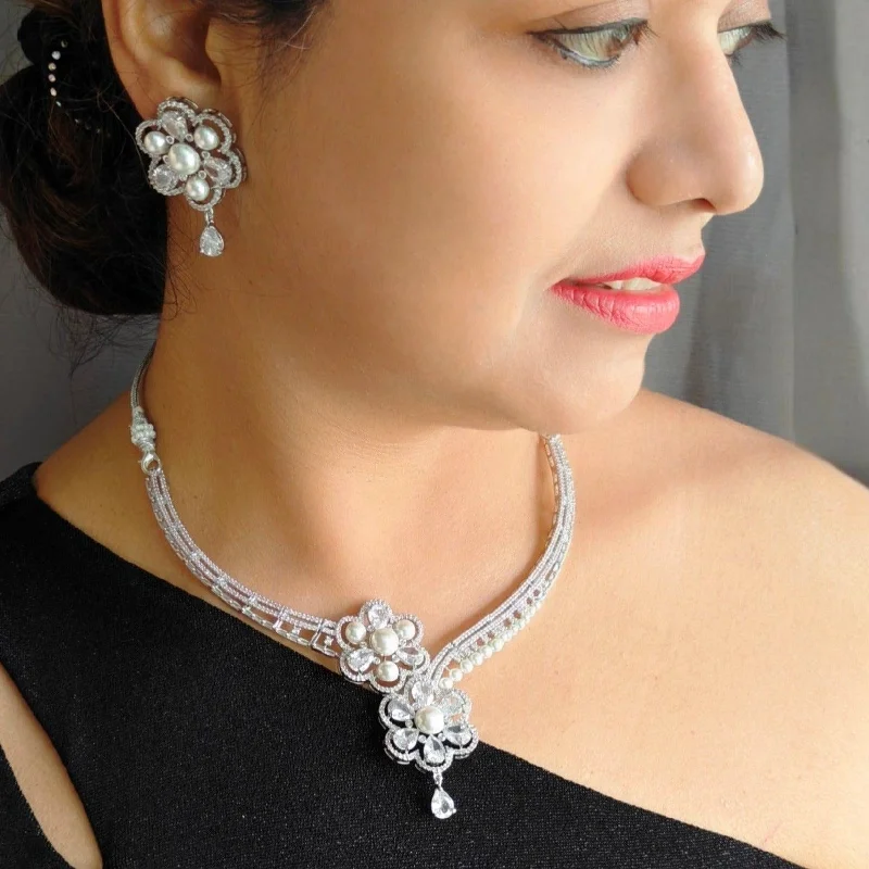 Shop Stylish Jewelry Now And Save Big Premium white gold finish PEarl necklace set