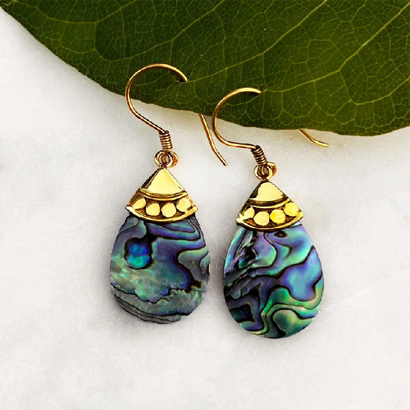 High-End Jewelry, Now More Affordable Than Ever Abalone Teardrop Earrings - Brass, Indonesia