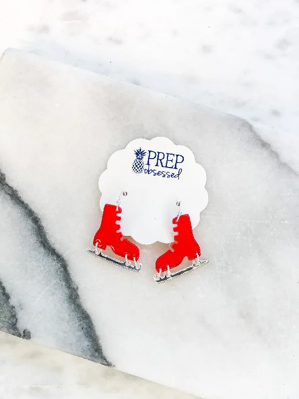 Jewelry Sale Bonanza – Grab Your Sparkle Now Acrylic Ice Skate Dangle Earrings - Red