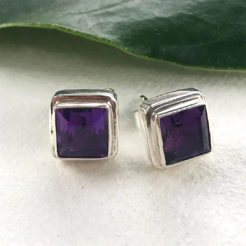 Exclusive Gemstone Jewelry At Special Prices Amethyst Biru Studs - Sterling Silver, Indonesia