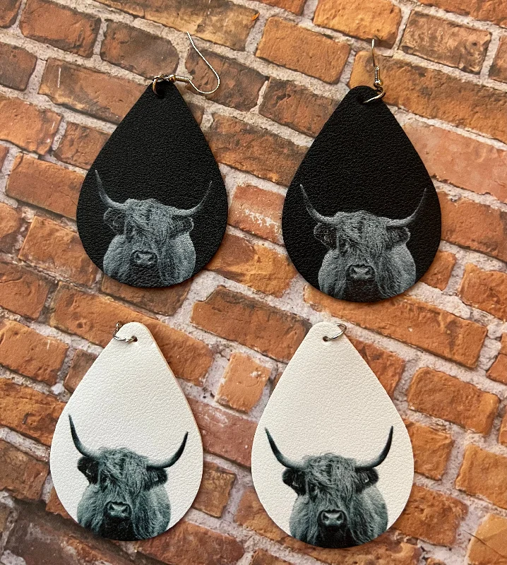 Seasonal Jewelry Sale – Upgrade Your Collection Beautiful Faux Leather Highland Cow Earrings Seasonal Jewelry Sale – Upgrade Your Collection Beautiful Faux Leather Highland Cow Earrings