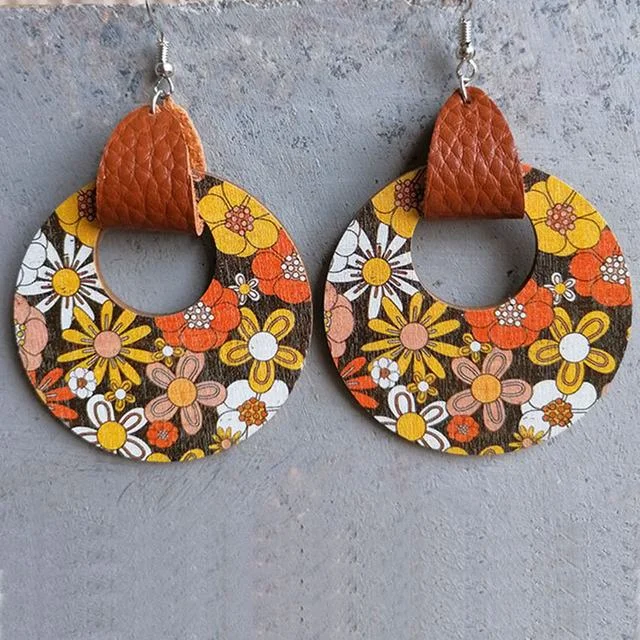 Luxury Handcrafted Jewelry For Elegant Looks Beautiful Retro Wood and Leather Circle Hoop Earrings Luxury Handcrafted Jewelry For Elegant Looks Beautiful Retro Wood and Leather Circle Hoop Earrings