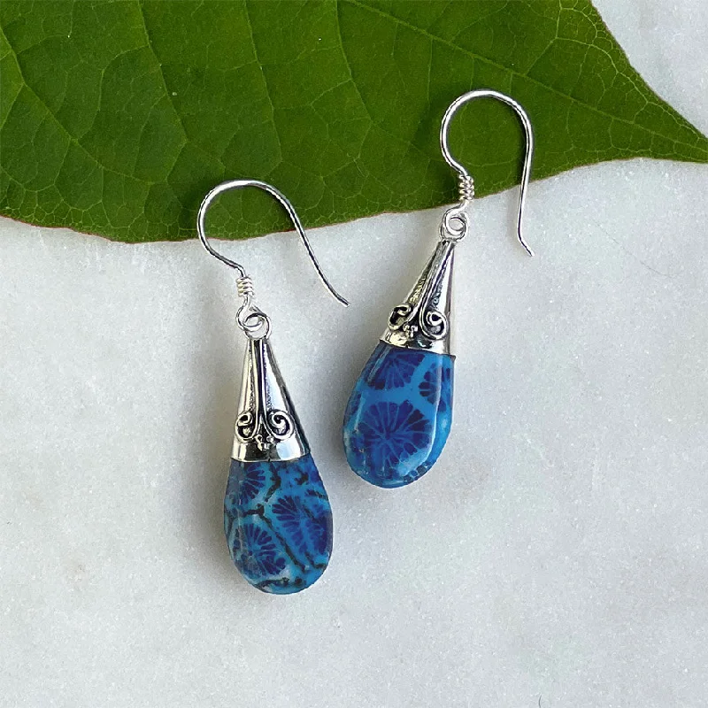 Exclusive Online Jewelry Sale – Don't Wait Blue Coral Filigree Earrings - Sterling Silver, Indonesia