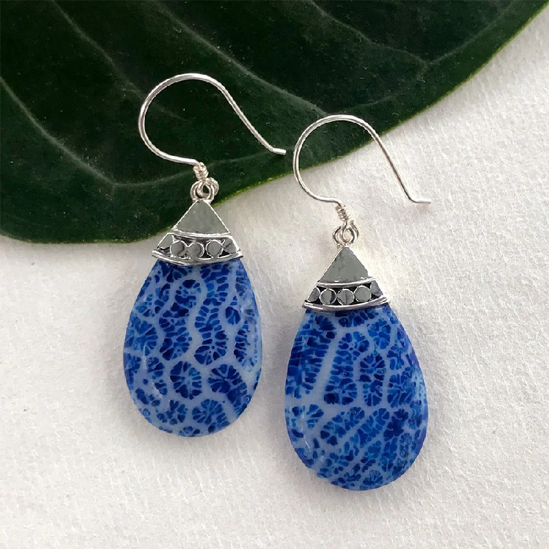 Trending Jewelry Styles Now At Limited-Time Discounts Blue Coral Teardrop Earrings - Sterling Silver, Indonesia