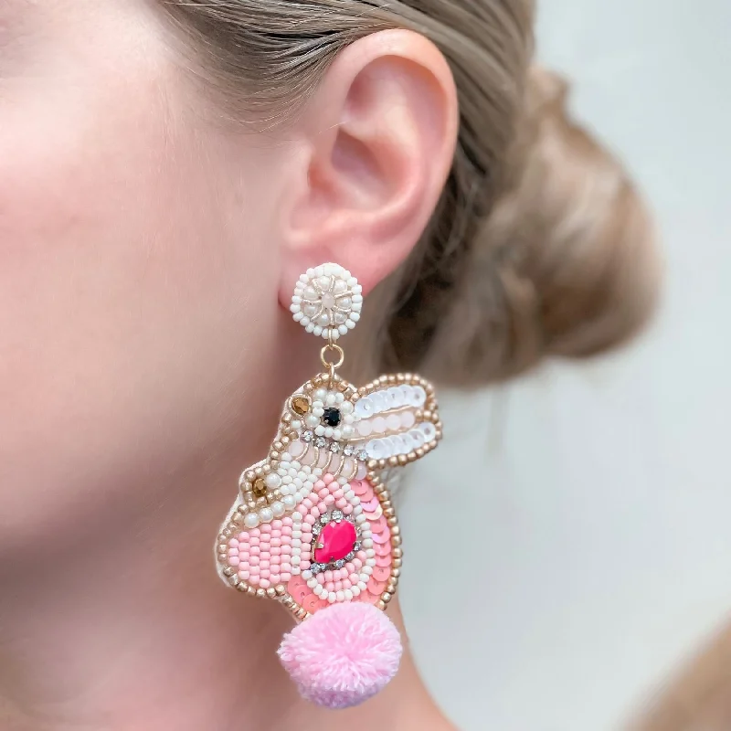 Don't Miss Out On Jaw-Dropping Jewelry Discounts Bunny Seed Bead Dangle Earrings - Pink