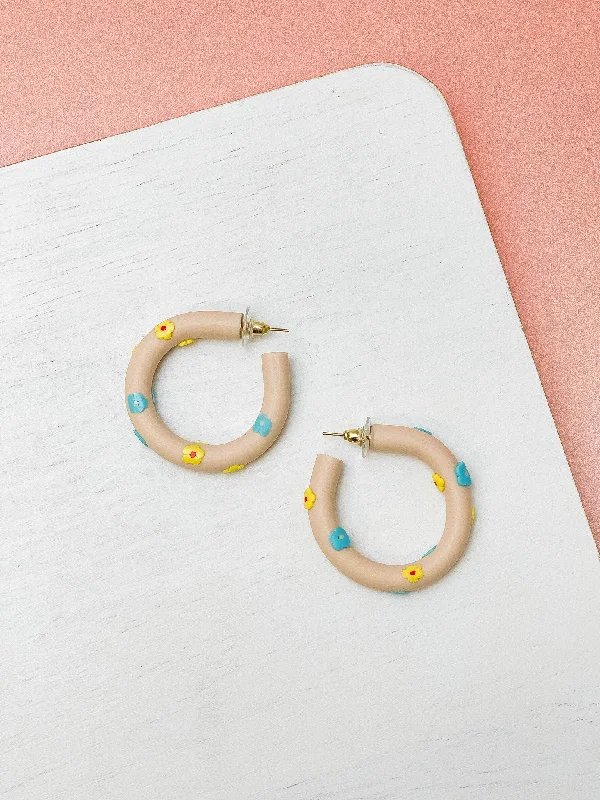 Dazzle In Elegance With Our Biggest Jewelry Sale Clay Flower Hoop Earrings - Blush