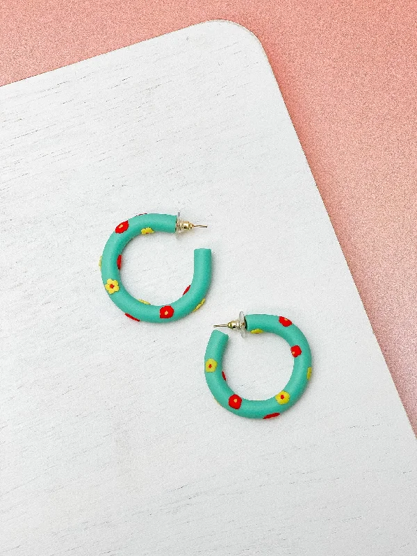 Shop Modern Jewelry Collections With Exclusive Discounts Clay Flower Hoop Earrings - Mint
