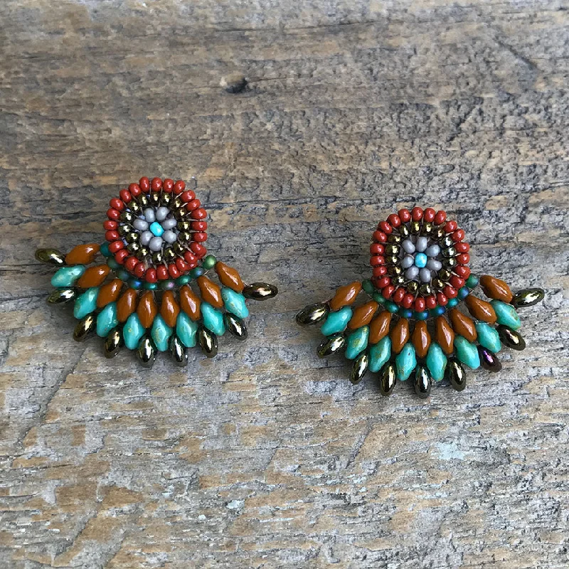 Chic, Trendy, And Affordable Jewelry Sale Fan Earrings - Turquoise, Guatemala