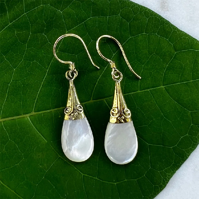Dazzle In Elegance With Our Biggest Jewelry Sale Mother-of-Pearl Filigree Earrings - Brass, Indonesia