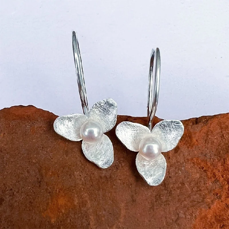 Breathtaking Jewelry, Breathtaking Prices Delicate Flower and Pearl Earrings - Sterling Silver, Indonesia