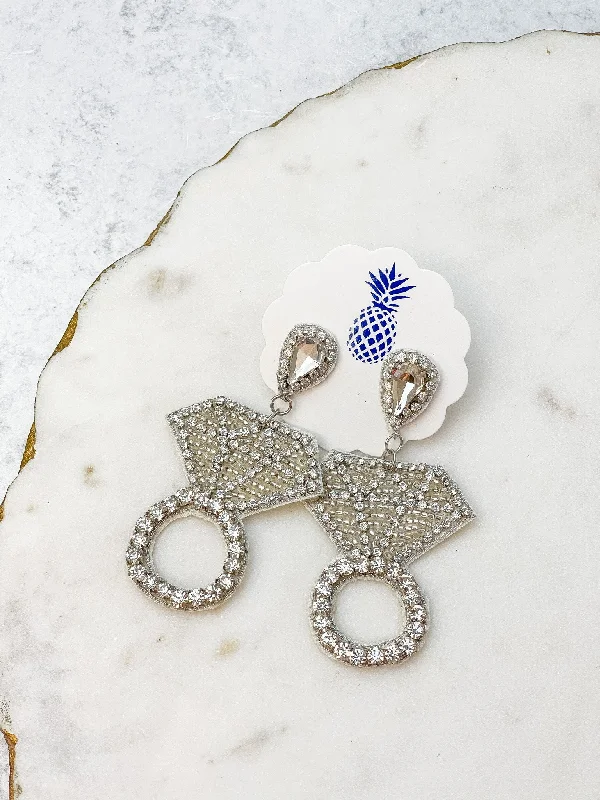 Flash Sale On Stunning Jewelry – Don't Miss Out Diamond Ring Seed Bead Dangle Earrings - Silver