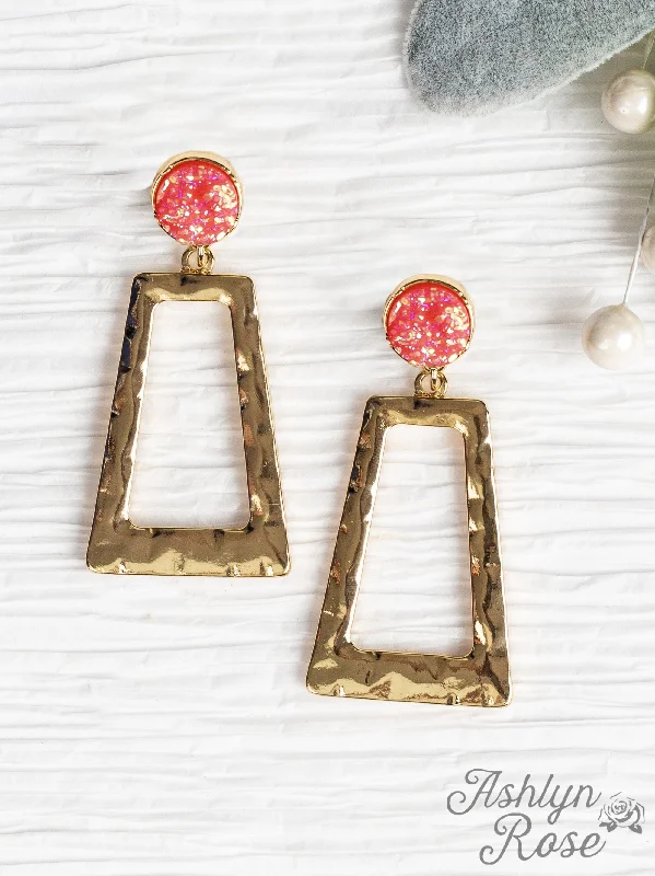 Grab Your Dream Jewelry At The Lowest Prices Don't Box Me In Gold Rectangular Hoops with Raw Stud, Pink