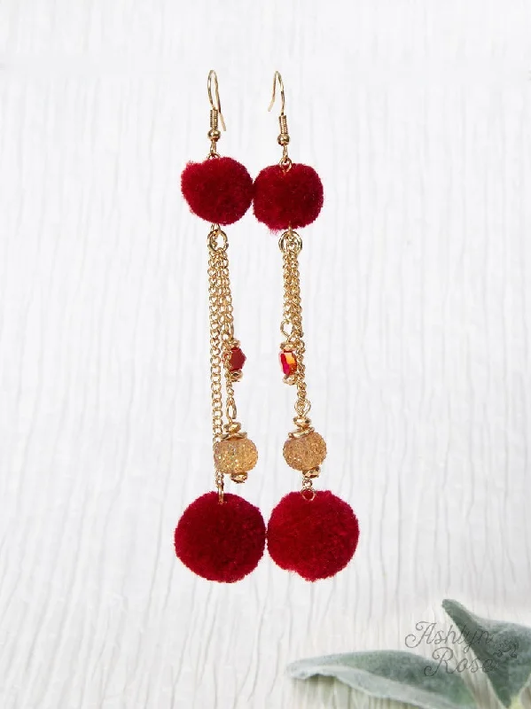 Luxury Jewelry Sale – Sparkle For Less Double The Pom Earrings, Red
