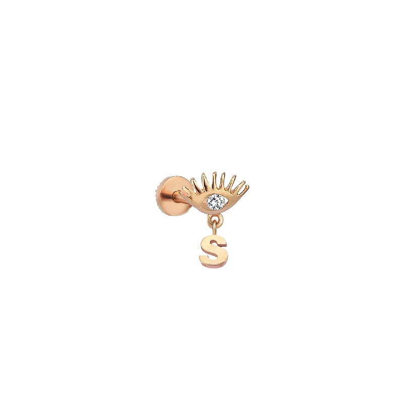 Luxury Jewelry Without The Luxury Price Tag Eveil Eye With White Diamond Mini 'S' Letter Piercing Earring Luxury Jewelry Without The Luxury Price Tag Eveil Eye With White Diamond Mini 'S' Letter Piercing Earring
