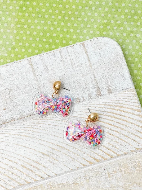 Unique Jewelry Designs Now At Discounted Rates Glitter Shaker Bow Dangle Earrings - Multi
