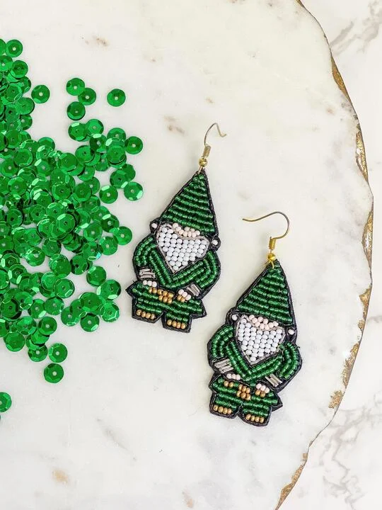 Stunning Statement Jewelry, Unbeatable Discounts Gnome Seed Bead Dangle Earrings - Green