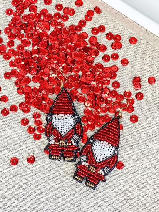 Upgrade Your Jewelry Collection For Less Gnome Seed Bead Dangle Earrings - Red