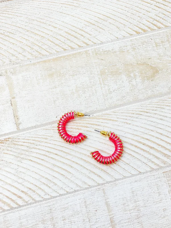 Special Offers On Handcrafted And Designer Jewelry Gold Threaded Hoop Earrings - Hot Pink