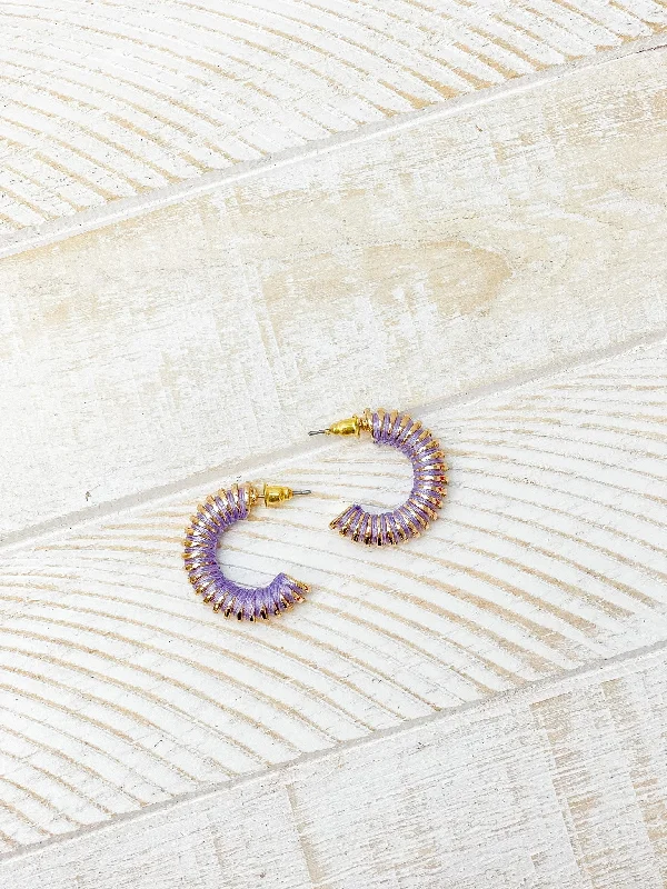 Clearance Sale On High-End Jewelry Collections Gold Threaded Hoop Earrings - Lavender