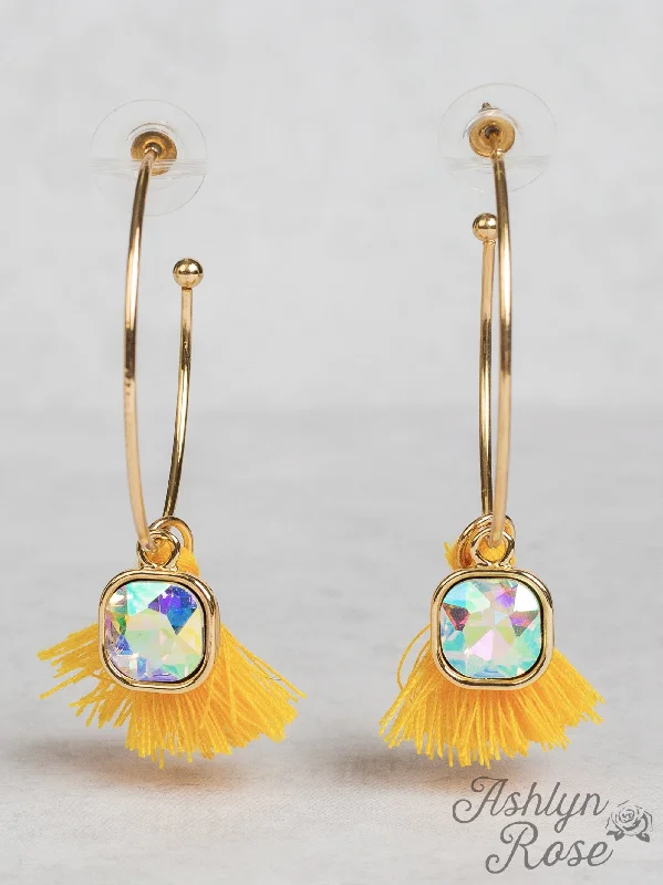 High-Quality Gemstone Jewelry For Special Occasions In the Loop Hoop Earrings with Mini Tassels, Yellow High-Quality Gemstone Jewelry For Special Occasions In the Loop Hoop Earrings with Mini Tassels, Yellow