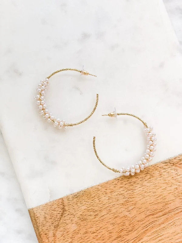 Special Offers On Handcrafted And Designer Jewelry Jody Pearl Cluster Hoop Earrings - Gold